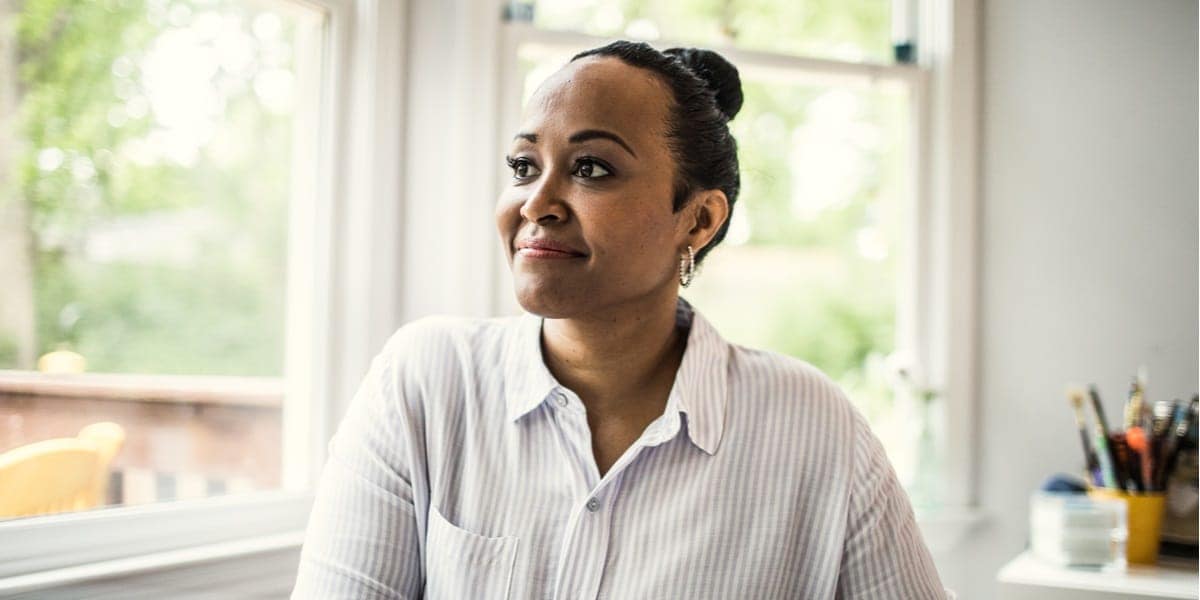 A woman looking confident in an office