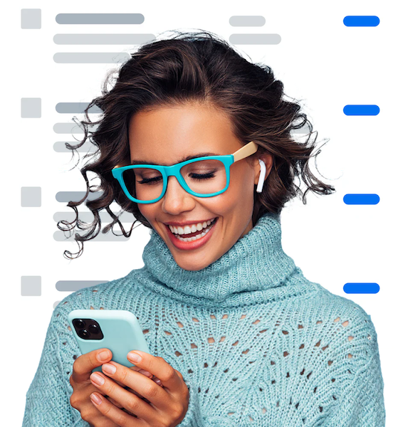 Woman looking at the podcast episodes on her phone.