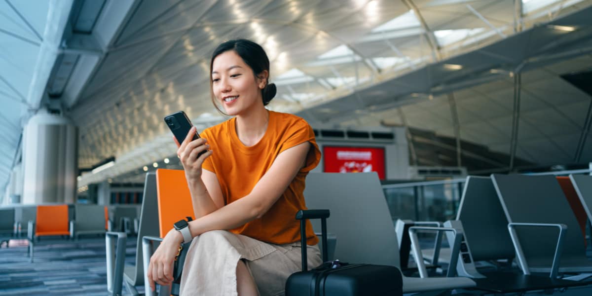 a business traveler in the boarding area