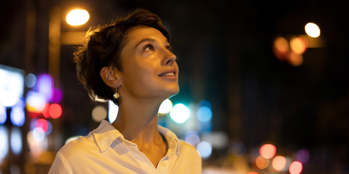 a woman with short hair