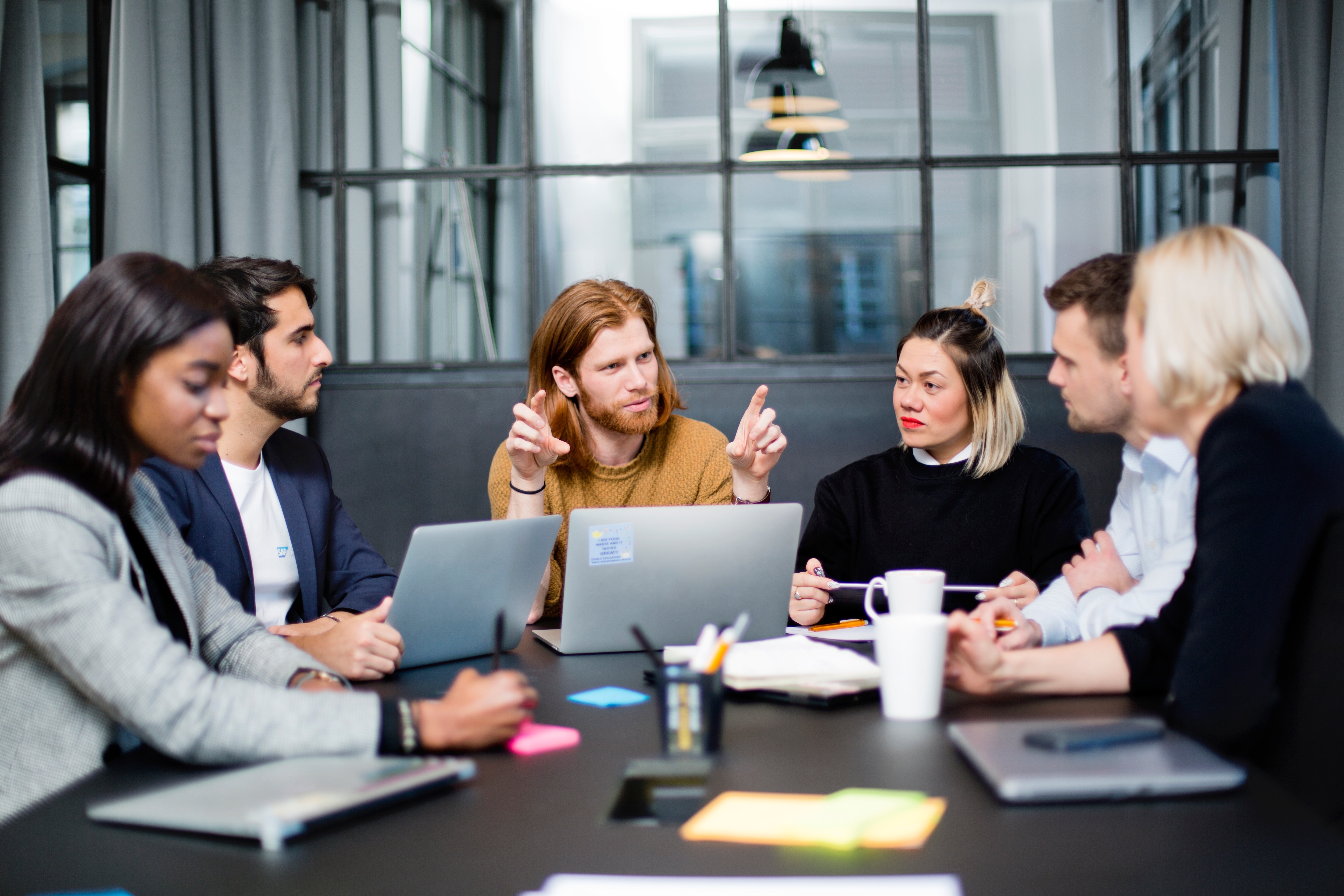 Team having a discussion in a meeting room
