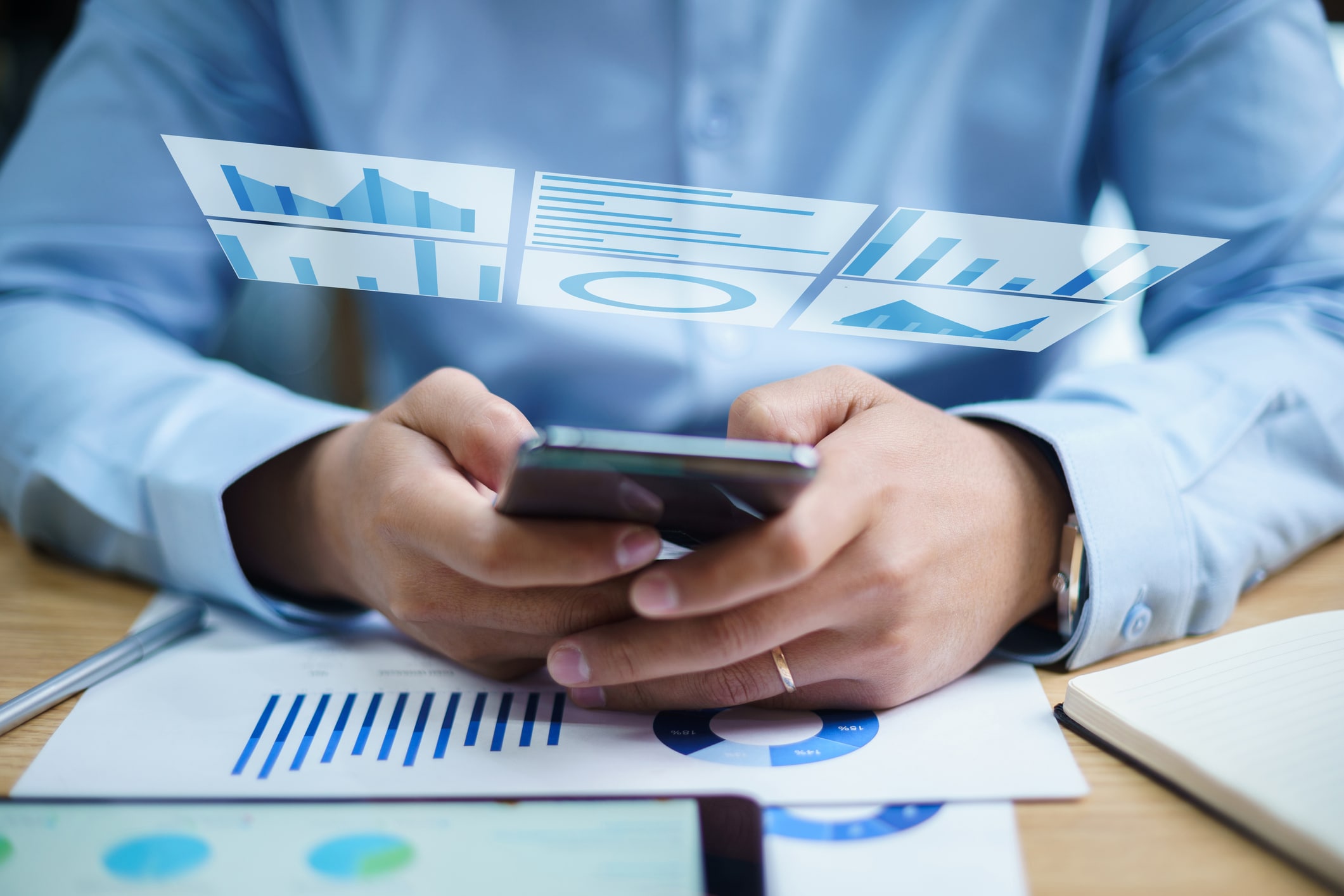 man using applications on phone