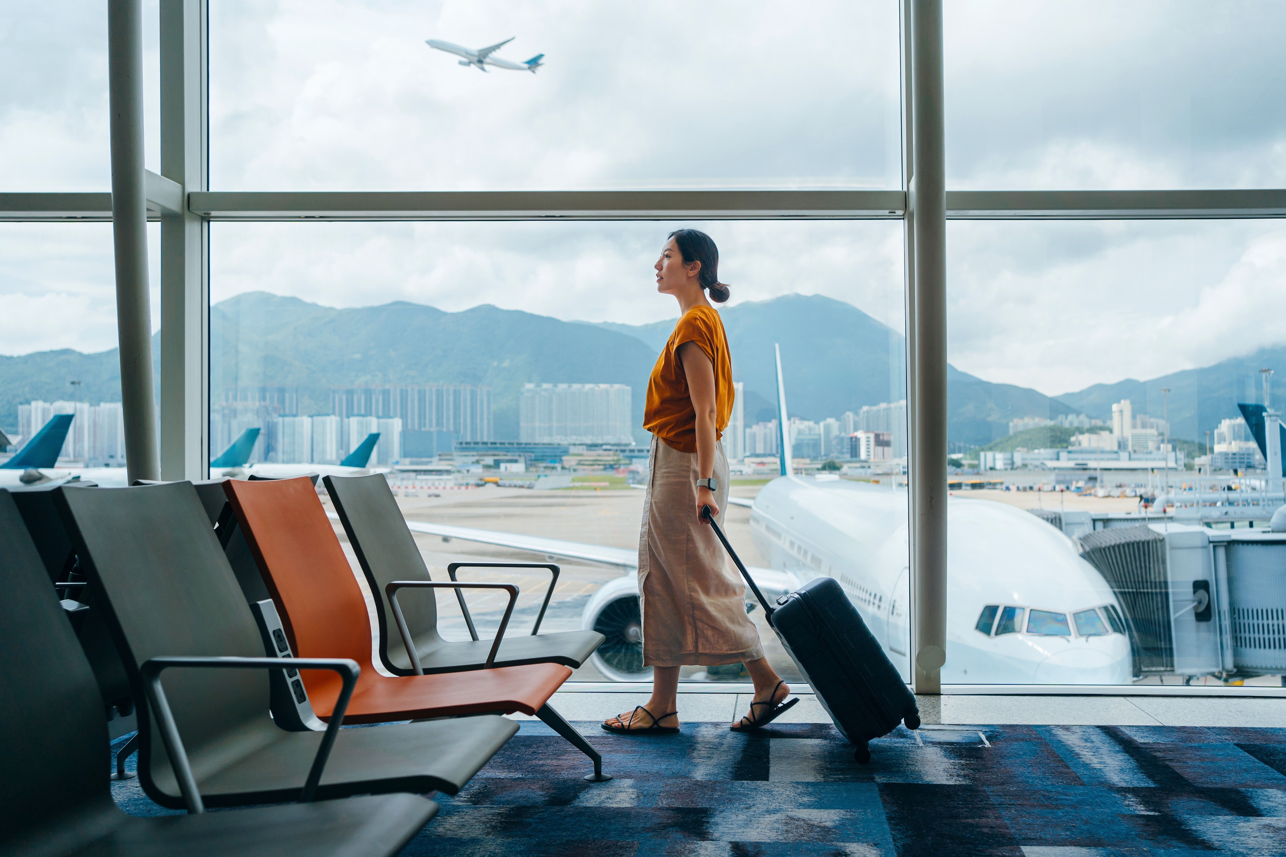 Woman walking through the airport
