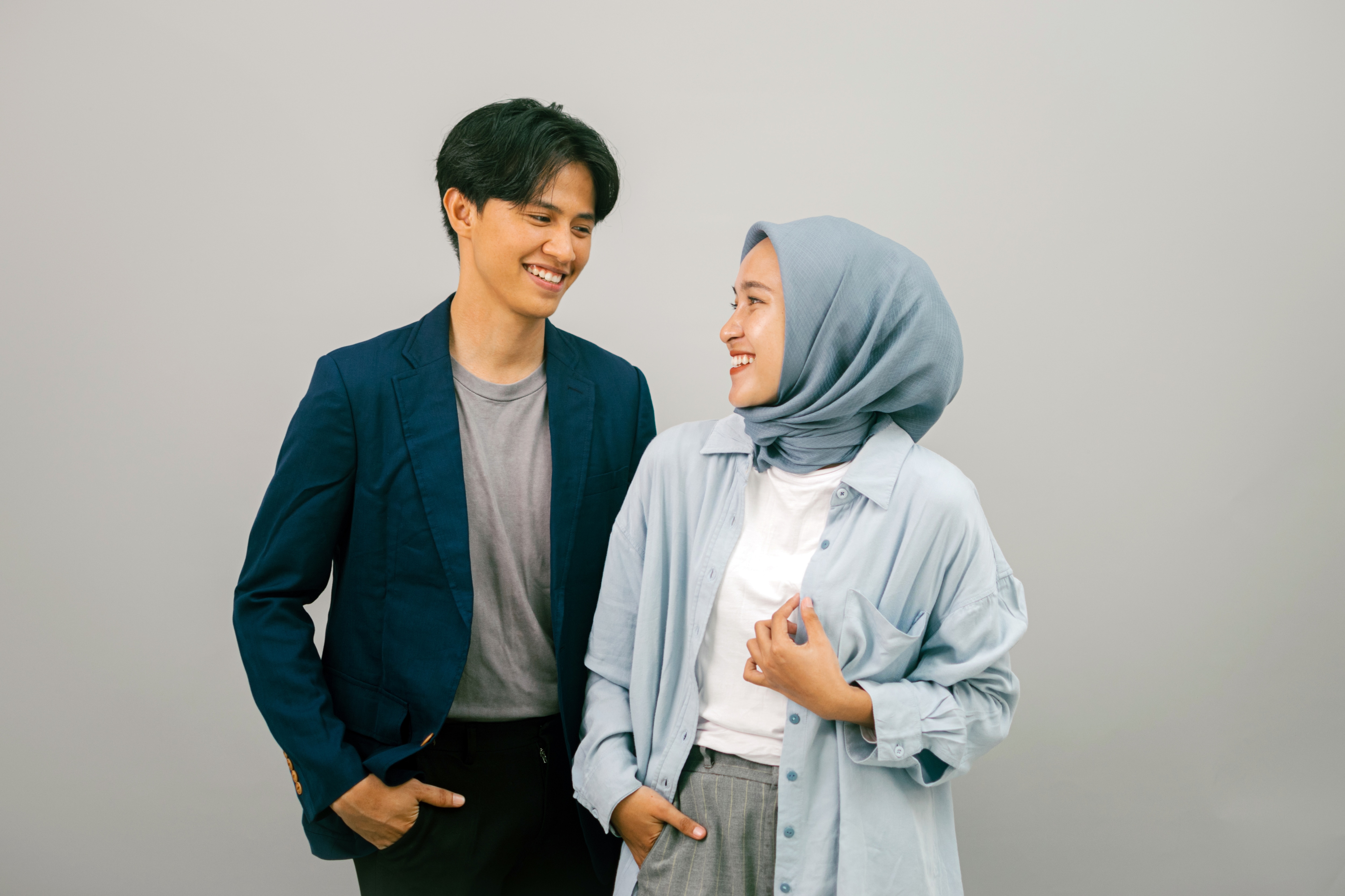 A man and a woman laughing