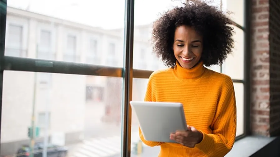 woman working on tablet