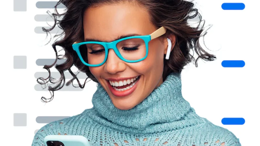 Woman looking at the podcast episodes on her phone.