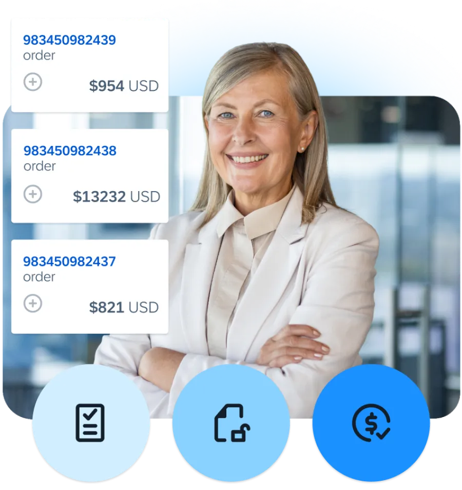 A woman happy at the completed invoice work
