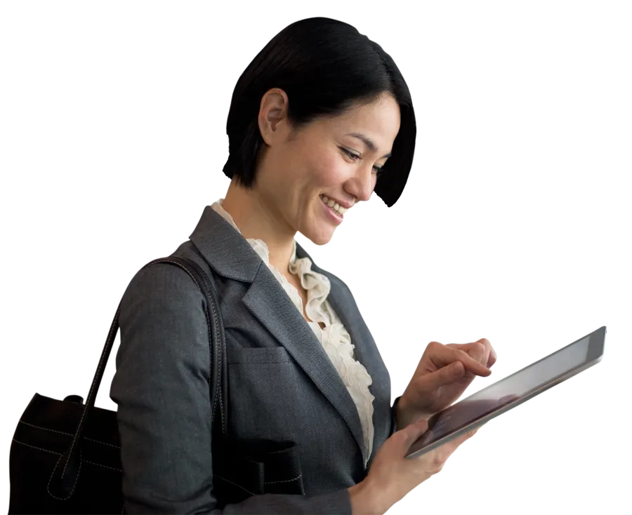 Happy woman on iPad