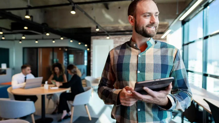man on tablet
