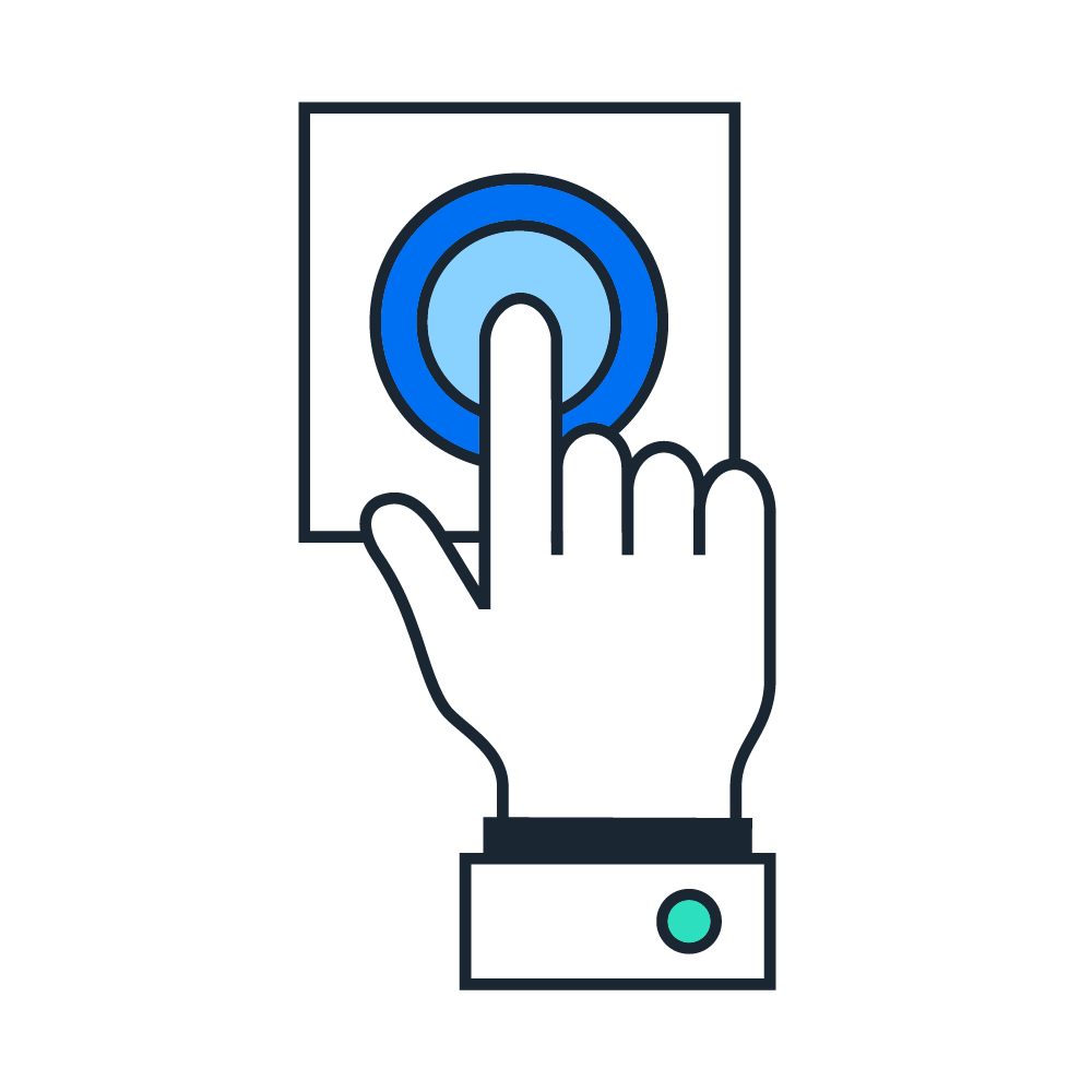 pictograph of a hand clicking a screen