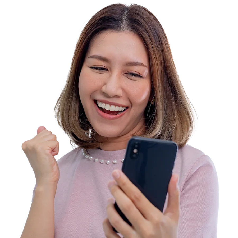 user smiling at phone