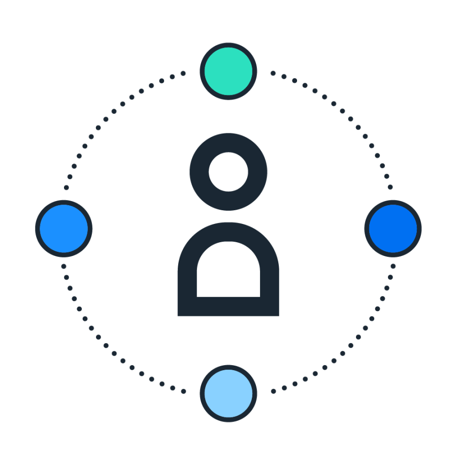 person with dots around them