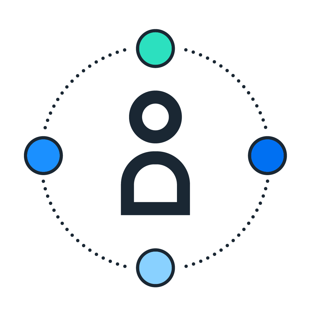 person with dots around them