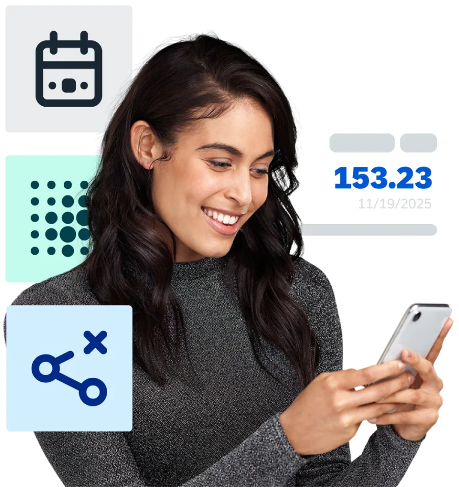 Woman looking at the apps on her phone.