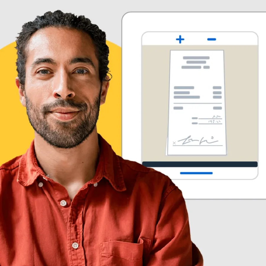 Man in front of receipt